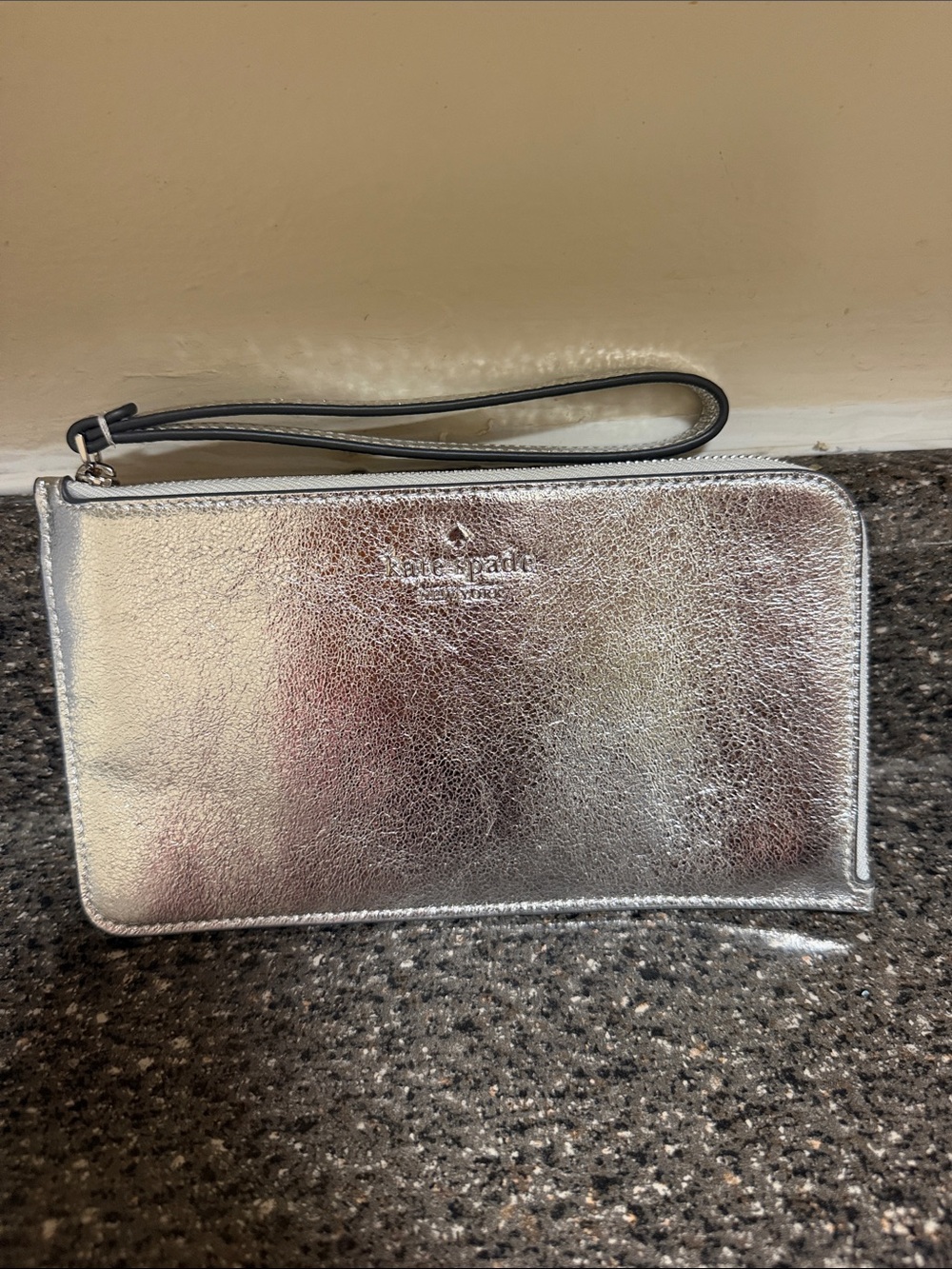 kate spade Metallic Silver Wristlet Clutch